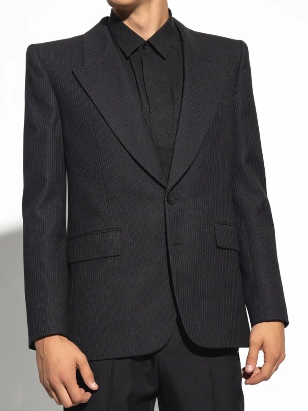 Saint Laurent YSL Black Micro Pinstripe Wool Tailleur Blazer Jacket